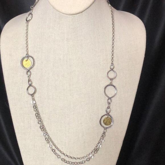 Silpada Sterling Silver Infinity Link Chain Necklace with Brass Disc 38in - Picture 1 of 4